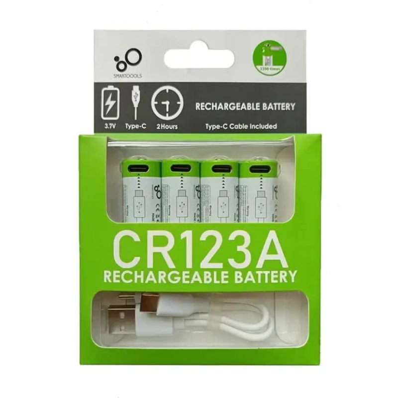 Батарейки CR123A акумуляторні з роз“ємом USB Type-C від Smartoools на 3.7V/700mAh - 4 ШТ.