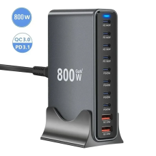 Зарядний пристрій 800W, GaN Pro PD 140W, QC 30W для телефонів, ноутбуків, 8портів USB+Type-C Чорний